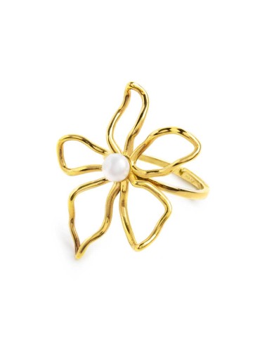 Anello fiore con perla centrale