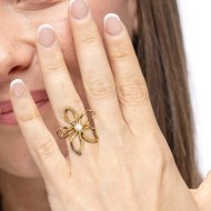 Anello fiore con perla centrale