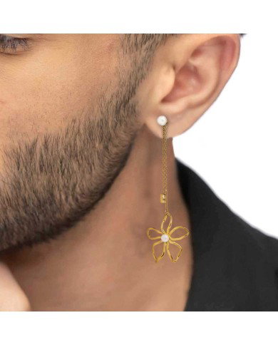 Orecchino pendente fiore con perla centrale