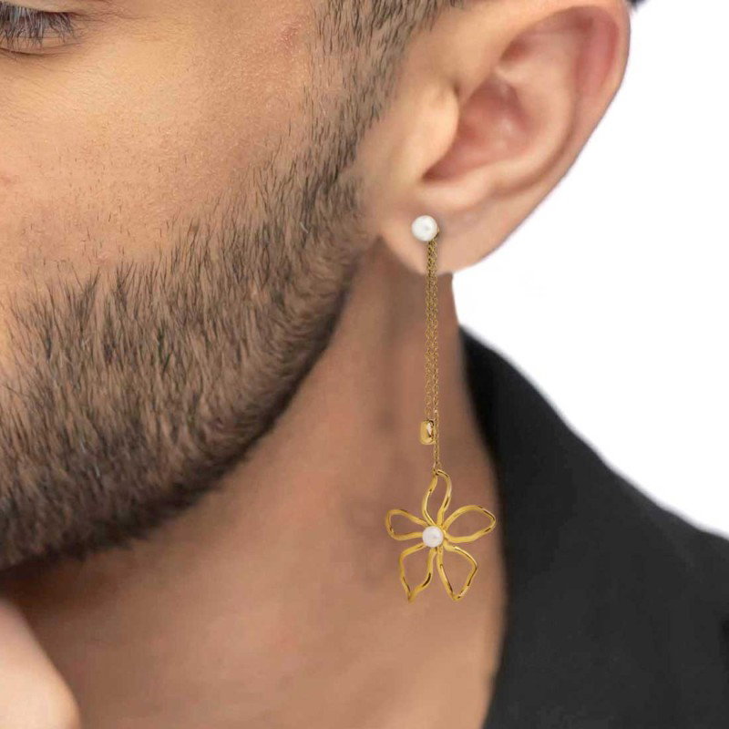 Orecchino pendente fiore con perla centrale
