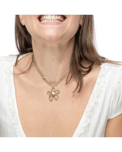 Collana fiore con perla centrale