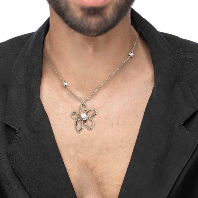 Collana fiore con perla centrale