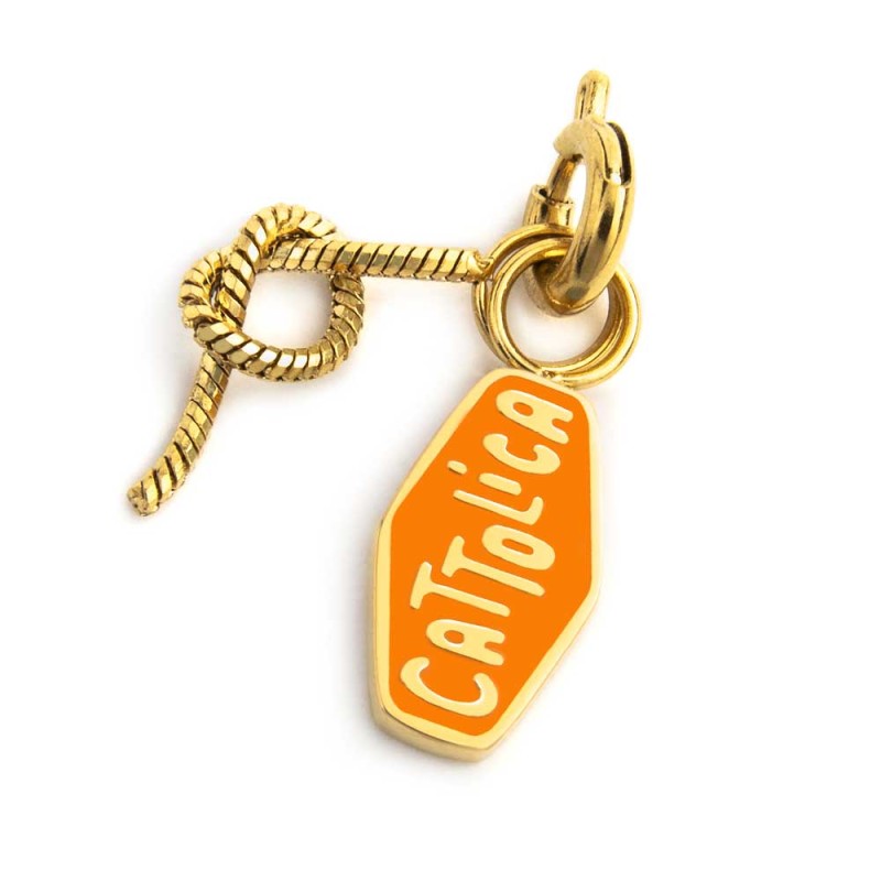 DOPPIO CHARM CATTOLICA CON SMALTO ARANCIO E NODO