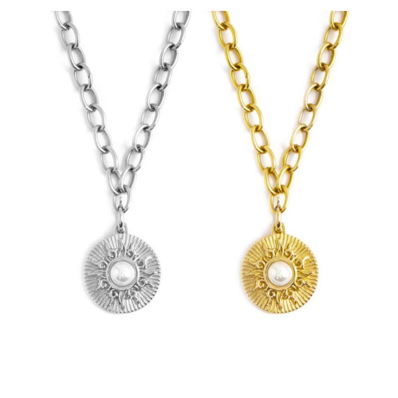 Collana sole pendente con perla