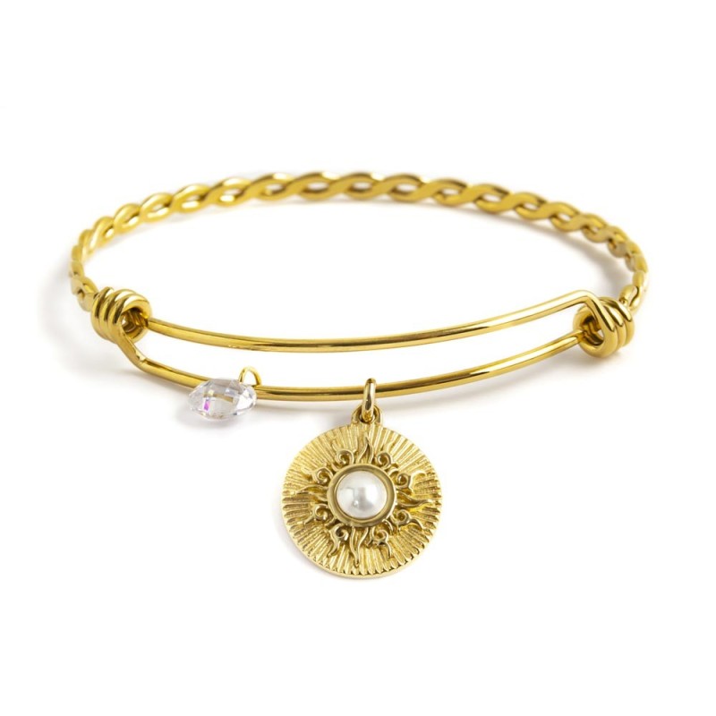 Bracciale rigido sole pendente con perla