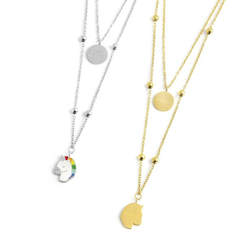 COLLANA DOPPIA PENDENTE UNICORNO