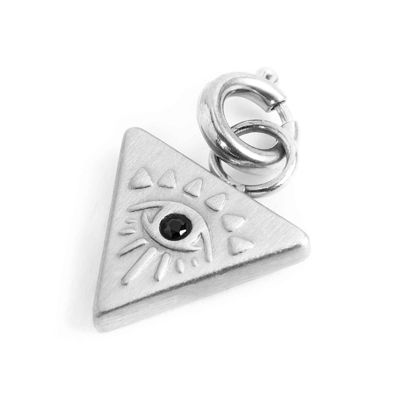 MATT CH TRIANGULAR EYE BLACK CRY matt charm triangular shape 12.40mm (included the welded ring)*10.13mm, with thickness 1.30 mm.
