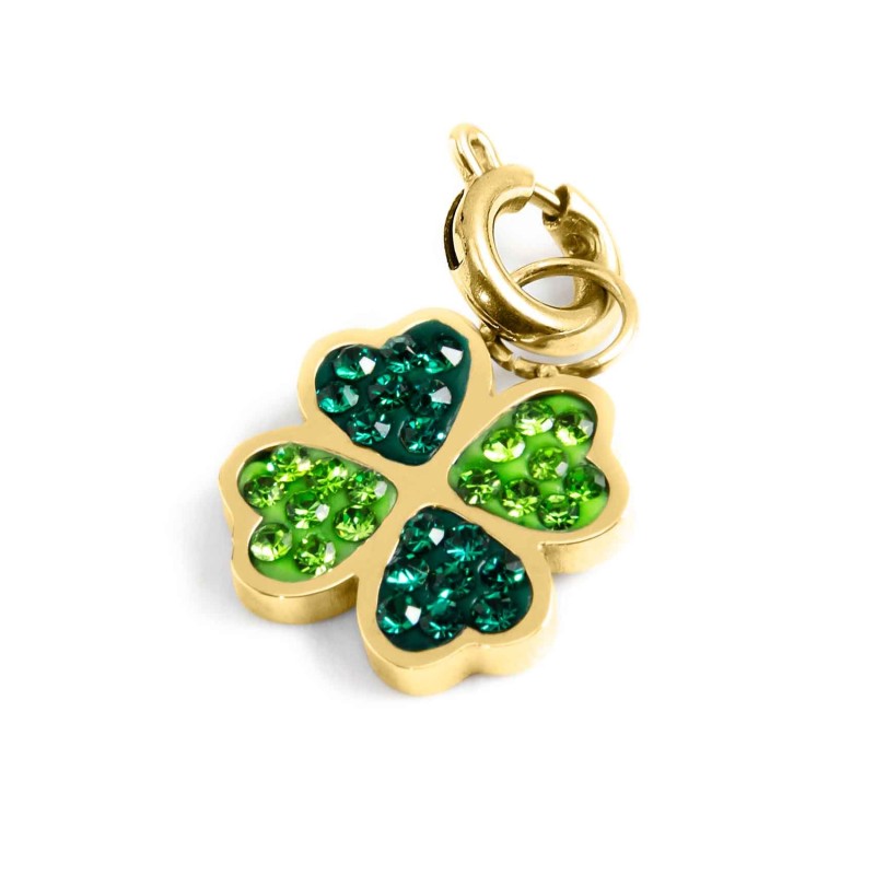 Charm quadrifoglio con cristalli