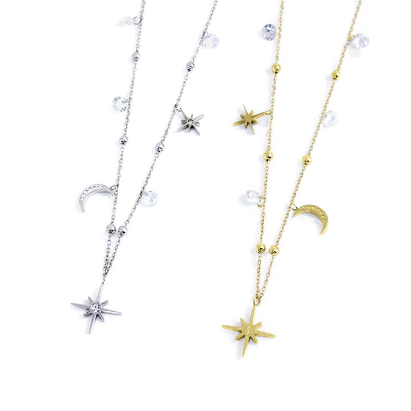 Collana lune e rosa dei venti con pendente rosa dei venti