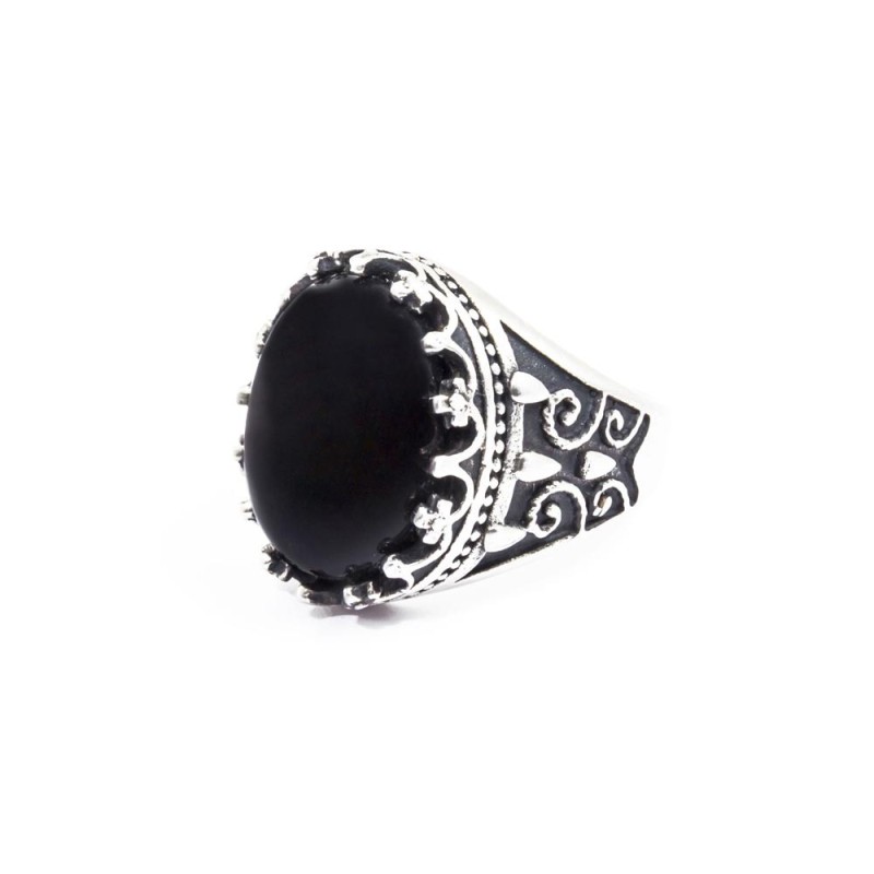 ANELLO CABOCHON SATINATO AGATA NERA