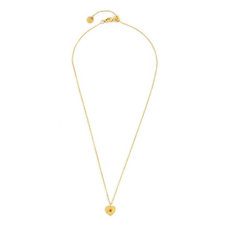 S.S.GOLD IP NECKLACE HEART PEND WITH RED CZ STONE S.steel gold ip necklace cross chain, 1 mm width, 0,27 mm thickness, with hear