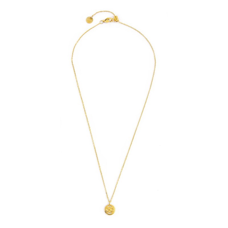 S.S. G.IP NECKLACE MEDAL PEND WITH INFINITY SYMBOL AND CRYSTALS S.steel gold ip necklace cross chain, 1 mm width, 0,27 mm thickn