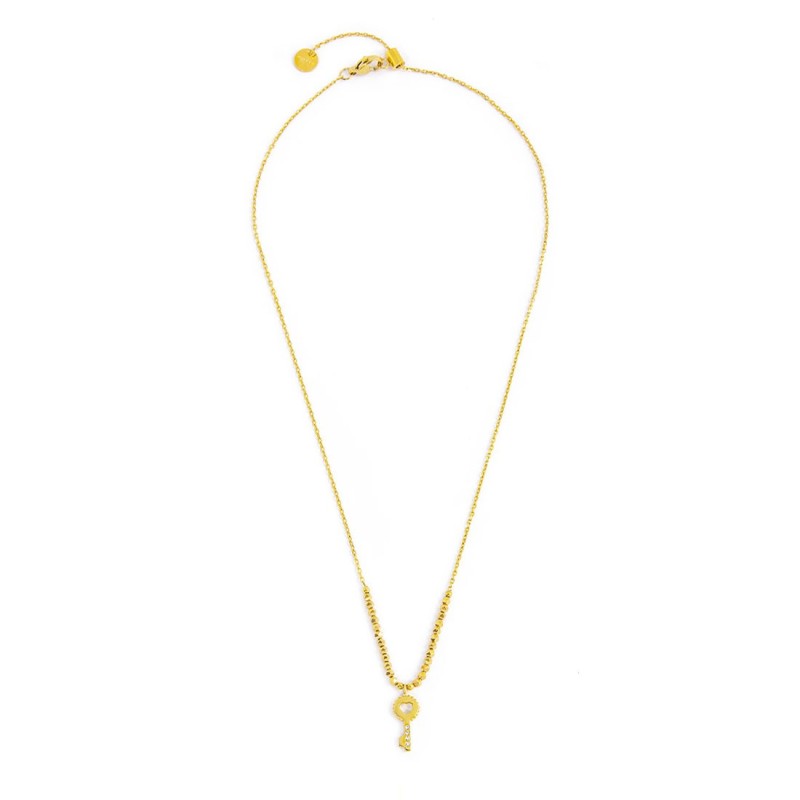 S.STEEL GOLD IP NECKLACE WITH HEMATITE AND KEY PENDANT S.steel gold ip necklace main chain is "O" chain, 1,20 mm width, 0,26 mm