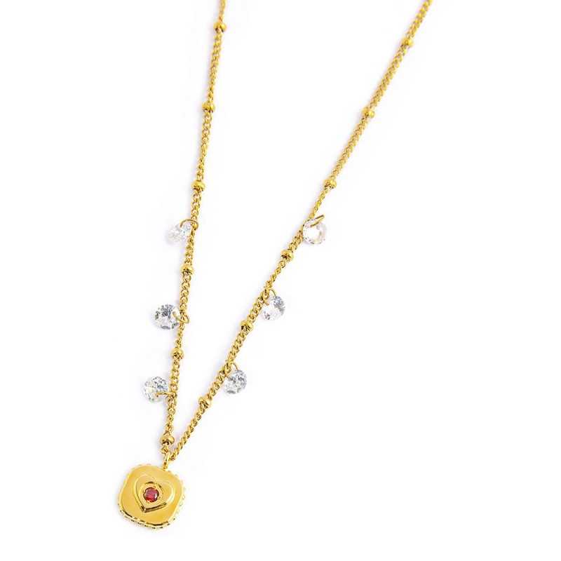 Collana piastrina cuore pendente con zirconi