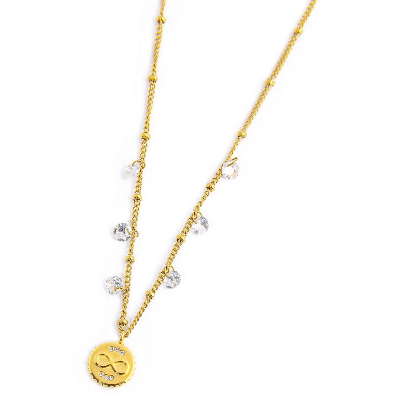 Collana medaglietta infinito pendente con zirconi