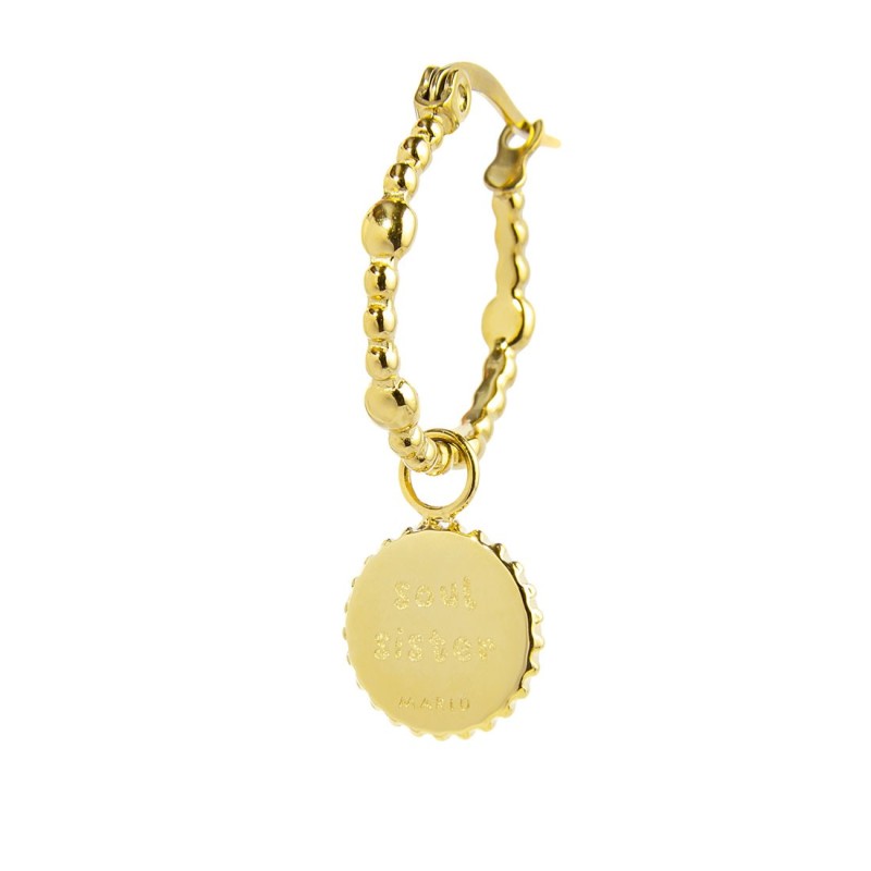 S.S.GOLD IP SINGLE ROUND EAR WITH MEDAL PEND S.steel gold ip single round earring 16,30 mm diameter, 1,40 mm thickness, with bal