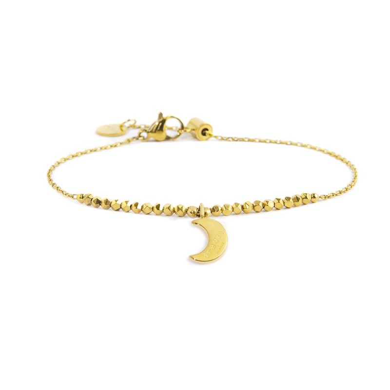 S.S.GOLD IP BRACELET MOON PENDANT AND HEMATITE S.steel gold ip bracelet main chain is "O" chain, 1,20 mm width, 0,26 mm thicknes
