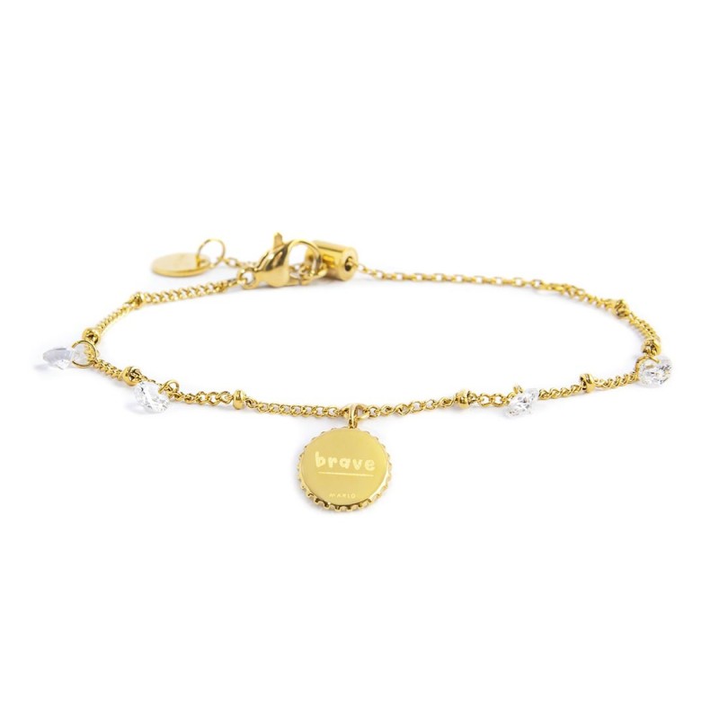 S.S.GOLD IP BRAC BALLS AND CZ STONES CHAIN WITH MEDAL PEND S.steel gold ip bracelet market grumetta chain with balls, 1,40 mm wi