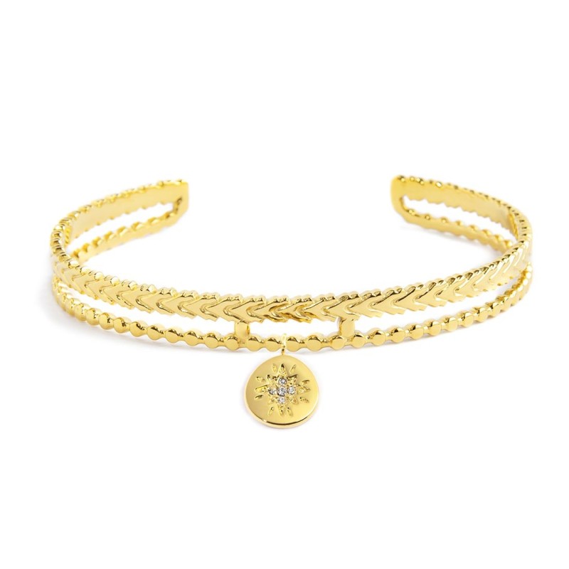 Bracciale rigido medaglietta rosa dei venti pendente