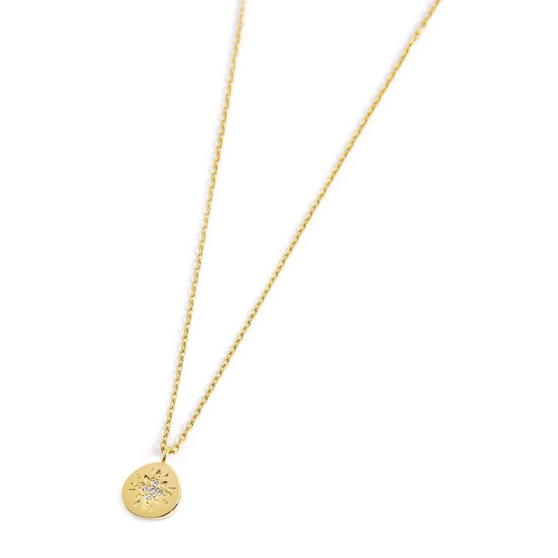 S.S.GOLD IP NECKLACE MEDAL PEND WITH WIND ROSE AND WHITE CRYSTALS S.steel gold ip necklace cross chain, 1 mm width, 0,27 thickne