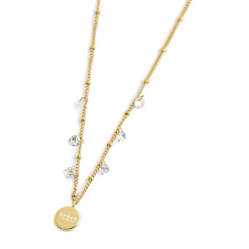 S.S GOLD IP NECKLACE BALLS, CZ STONES AND MEDAL PEND S.steel gold ip necklace with market balls grumetta chain 1,40 mm width, 0,