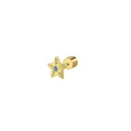 S.S. GOLD IP SINGLE EAR HEART WITH LIGHT BLUE CZ STONE S.steel gold ip single earring with star shape by stamping, size 7,60*7,3