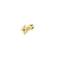 S.S. GOLD IP SINGLE EAR HEART WITH AMETHYST CZ STONE S.steel gold ip single earring with wind rose shape by stamping, size 7,50*
