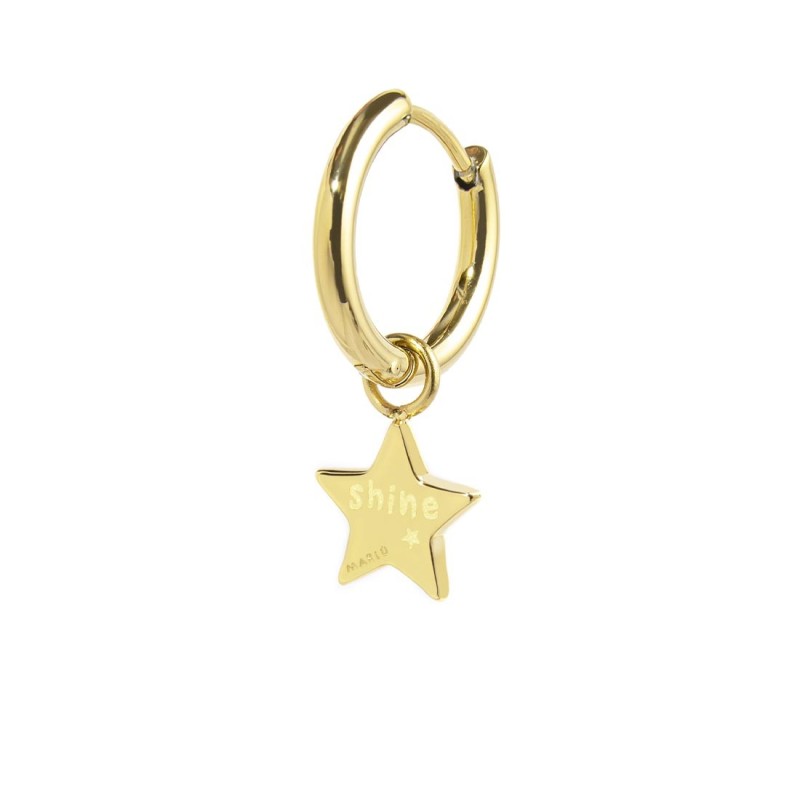 S.S. GOLD IP SINGLE ROUND EARRING WITH STAR PEND S.steel gold ip single round earring with pressure closure, 14,40 mm diameter,