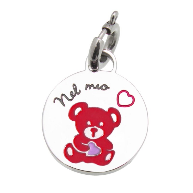 ROUND CHARM S.Steel roud charm with little bear on