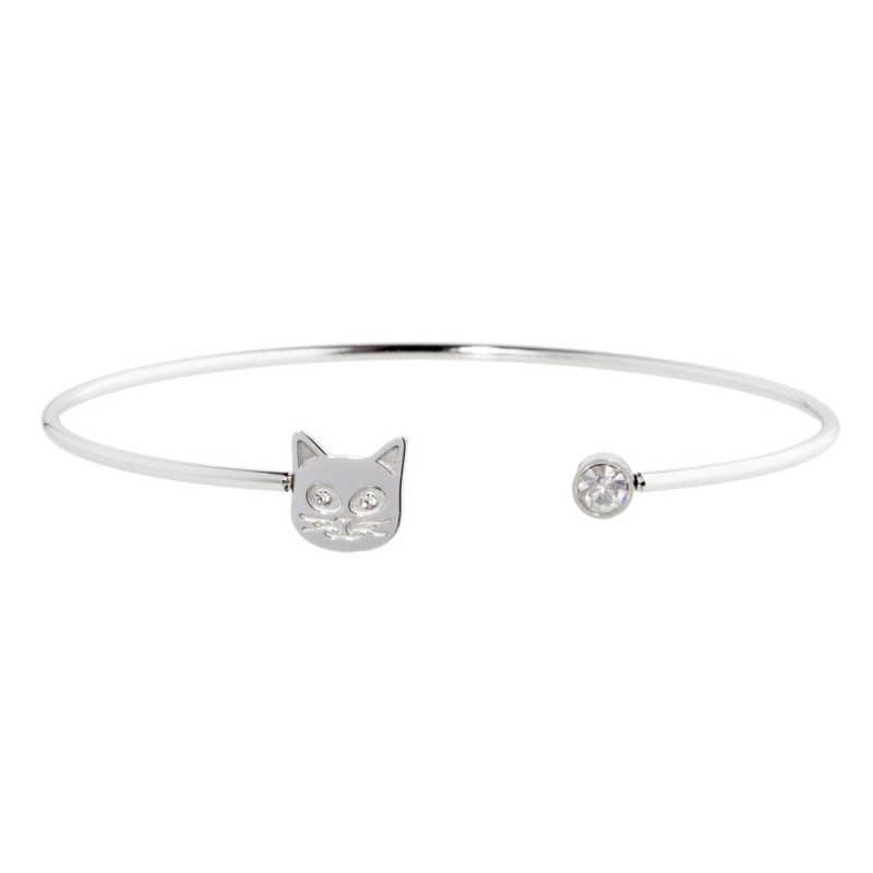 Bracciale rigido gatto con cristalli