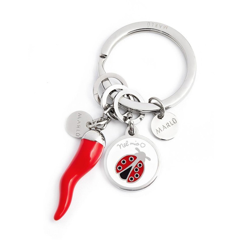 S.STEEL KEYRING 30MM WITH RINGS Polished s.steel keyring with 30 mm diameter, 2,70 mm width, 2,40 mm thickness, with lasered Mar
