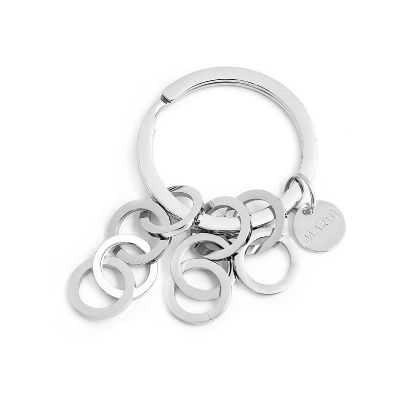 S.STEEL KEYRING 30MM WITH RINGS CHAINS Polished s.steel keyring with 30 mm diameter, 2,70 mm width, 2,40 mm thickness, with lase