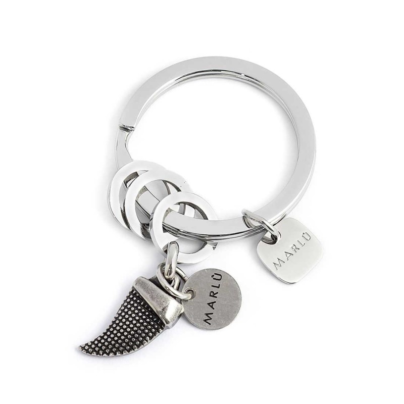 S.STEEL KEYRING 30MM WITH RINGS Polished s.steel keyring with 30 mm diameter, 2,70 mm width, 2,40 mm thickness, with lasered Mar