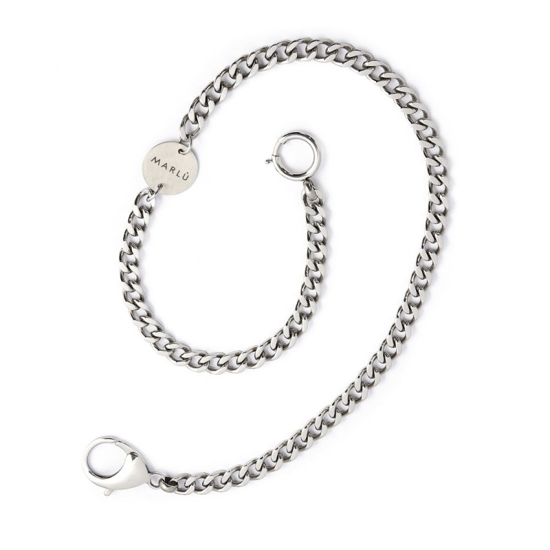 S.STEEL KEYRING GRUMETTA CHAIN Polished s.steel keyring with grumetta chain 7,80 mm width, 3,05 mm thickness, at the end a ring