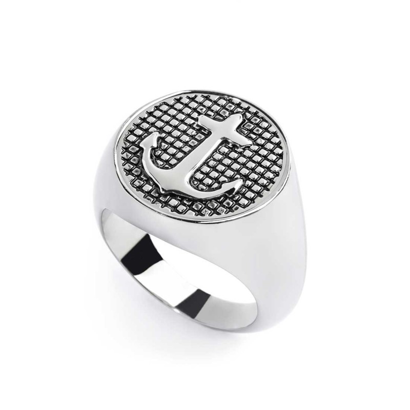 S.STEEL ROUND PLATE WITH ANCHOR Polished s.steel round plate 16,20 mm diameter, 1 mm thickness with on the front side in the mid