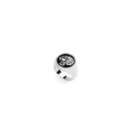 S.STEEL ROUND PLATE WITH TIGER Polished s.steel round plate 16,20 mm diameter, 1 mm thickness with on the front side in the midd