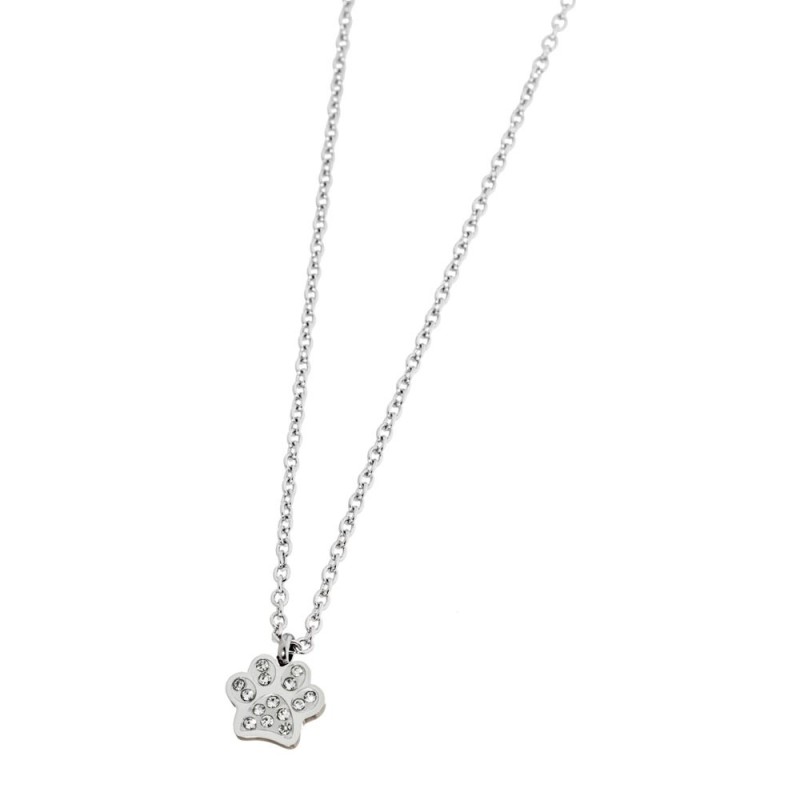 S.STEEL DOG PAW NECKALCE WITH CRYSTALS 316 S.STEEL NECKLACE, 6.38*8.77*1.5 MM "DOG PAW" WITH CLAY AND CRYSTAL RHINESTONES. 0.4 M