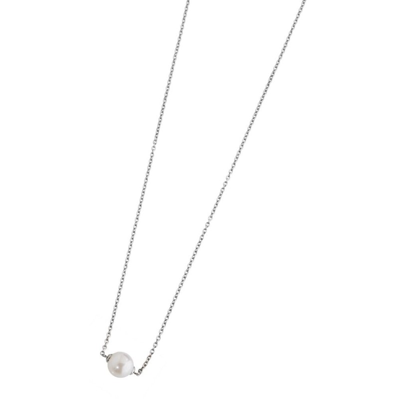 STEEL NEKLACE WITH PEARL 316 s.steel neklace and pearl with two caps welded on the chain, adjustableAccessories: REG0001, MA