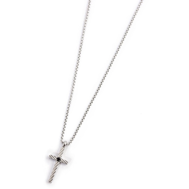 S.STEEL NECKLACE WITH CROSS PENDANT WITH CZ STONE S.steel necklace with box rounded chain, 1,20 mm thickness, with cross pendant