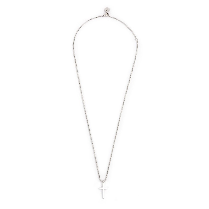 S.STEEL NECKLACE WITH CROSS PENDANT WITH CZ STONE S.steel necklace with box rounded chain, 1,20 mm thickness, with cross pendant