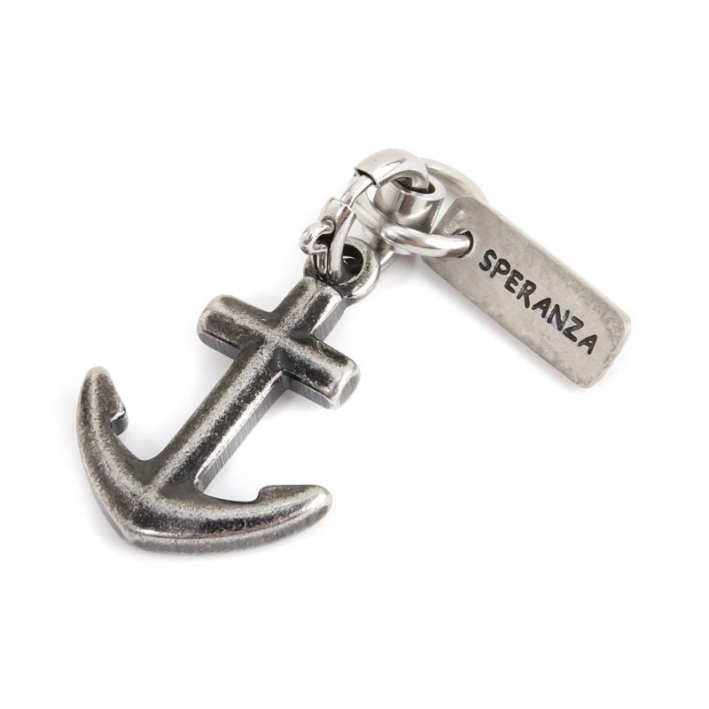S.S. BRUSHED BLACK IP ANCHOR CHARM S.steel brushed black Ip charm anchor shape 12.80x18 mm and rectangular tag with "Speranza" w