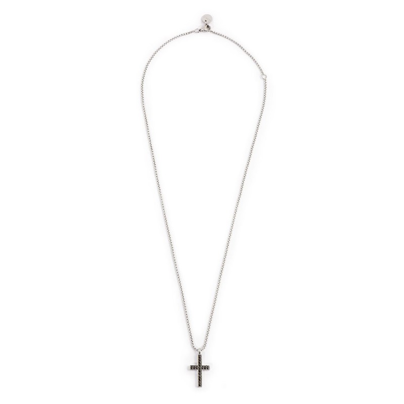 S.STEEL NECKLACE CROSS PEND 20MM WITH BLACK CRYST S.steel necklace with box rounded chain, 1,20 mm thickness, with cross shape p
