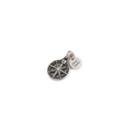 BURNISHED STEEL COMPASS CHARM Burnished steel compass charm 15 X 18.50 mm and round tag with the words "Fortune, success, energy