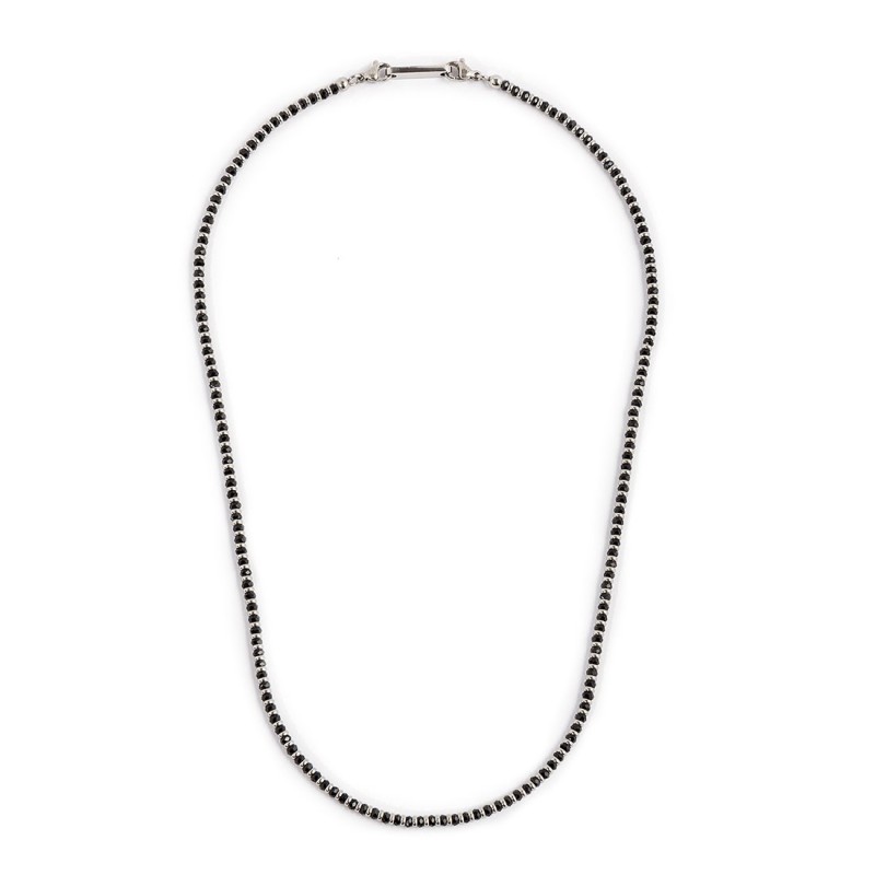 S.STEEL NECKLACE WITH BLACK AGATE S.steel necklace with box rounded chain, 0,80 mm thickness, with alternated black agate sphere