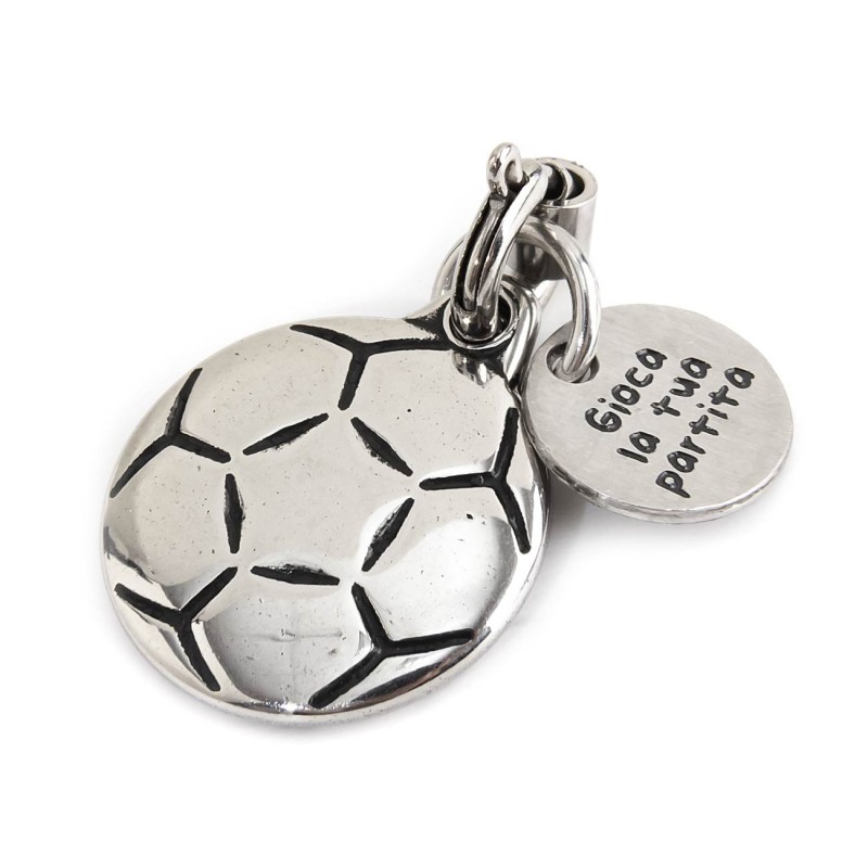 BURNISHED BALL CHARM Burnished steel charm in the shape of a ball, diameter 15 mm and total heigh 18.30 mm and round tag with th