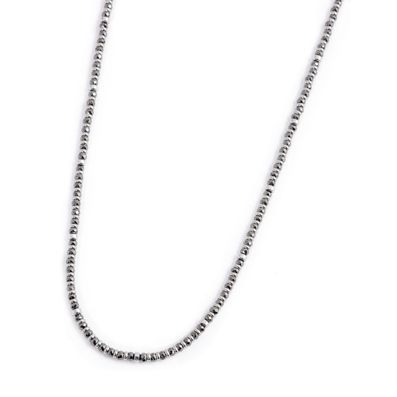 S.STEEL NECKLACE WITH HEMATITE S.steel necklace with box rounded chain, 0,80 mm thickness, with hematite chrome ip faceted spher