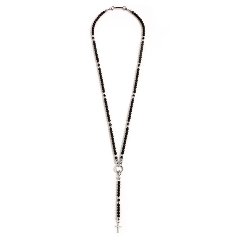 S.STEEL Y NECKLACE BLACK STONE S.steel "Y" necklace with 4.50mm black onix stone, 4.40mm black crystal, 4.00mm s.steel accessori