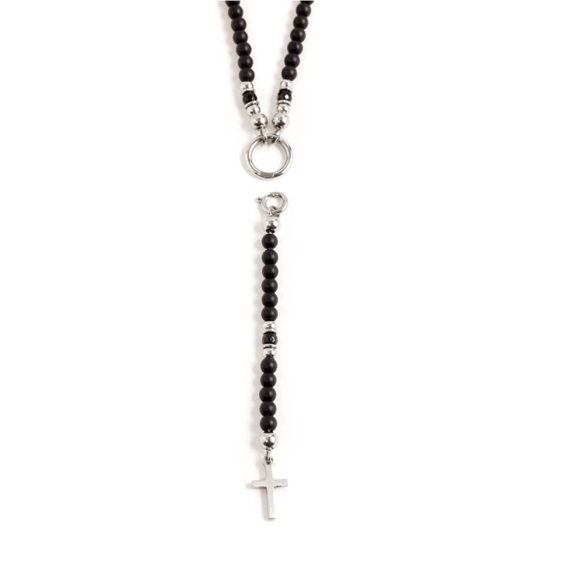 S.STEEL Y NECKLACE BLACK STONE S.steel "Y" necklace with 4.50mm black onix stone, 4.40mm black crystal, 4.00mm s.steel accessori