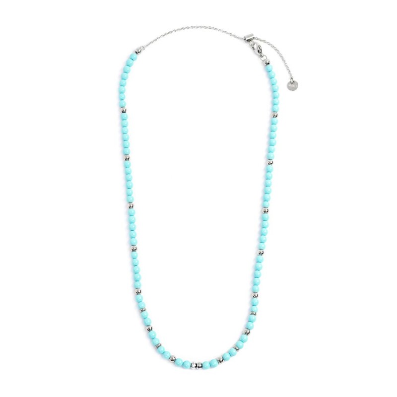 S.STEEL NACKLACE TURQUOISE STONES S.steel necklace with box rounded chain with width 0,80 mm, with faceted turquoise stones 4 mm