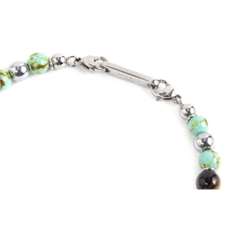 BR TURQUOISE AND TIGER EYE BEADS .steel polished bracelet on center with s.steel cylider with black oil texture 7*6.90 mm, alter